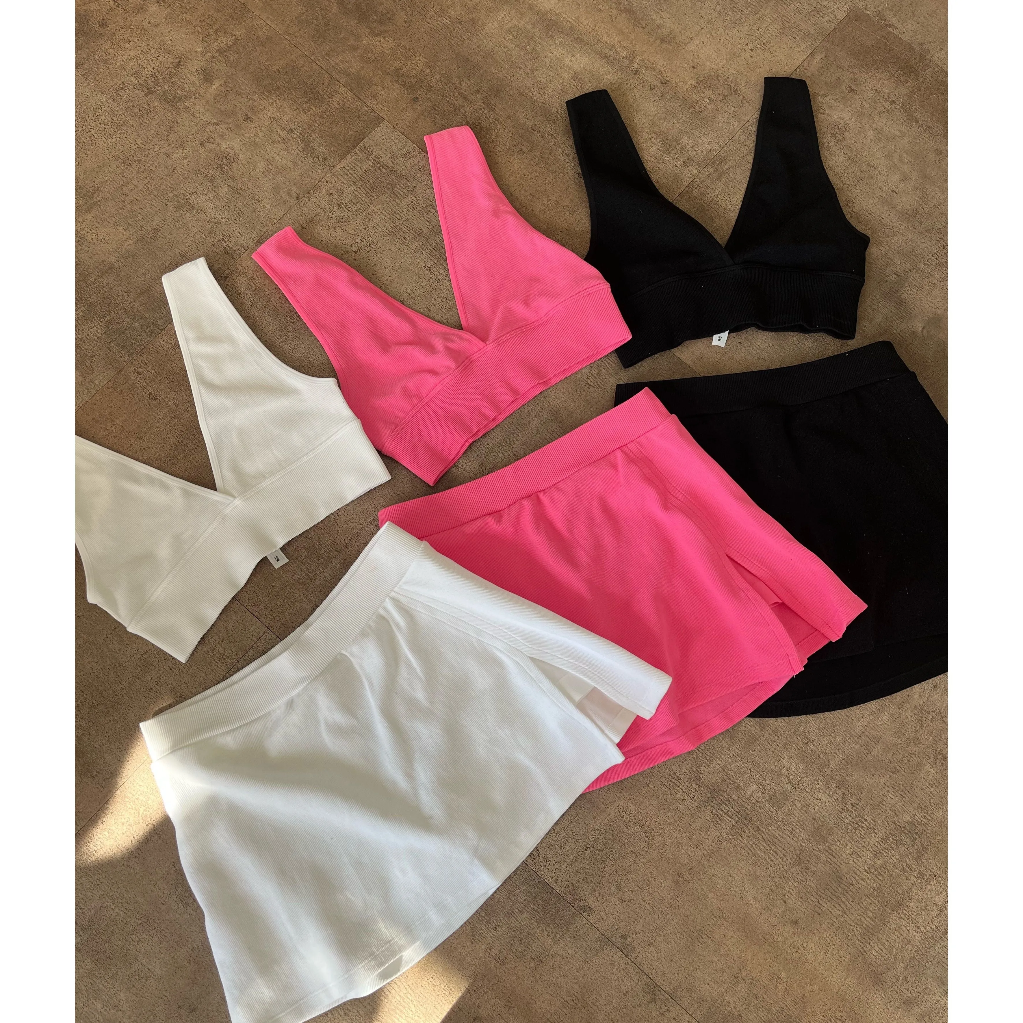 Jasmine V Neck Seamless Top Skirt Set (Pink) sold by OOTDFash product image thumbnail 3