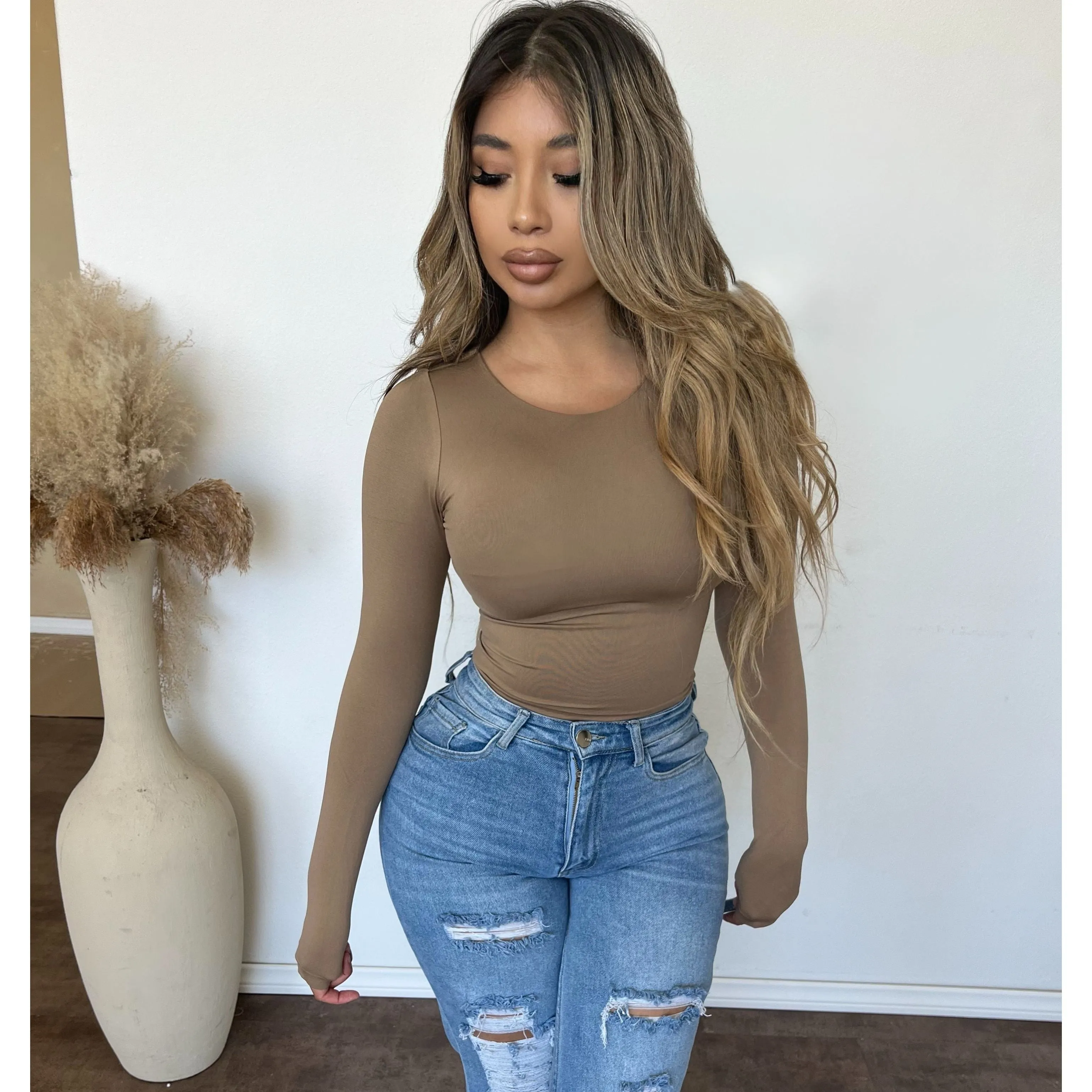 Hailey Round Neck Seamless Top (Portabella) sold by OOTDFash