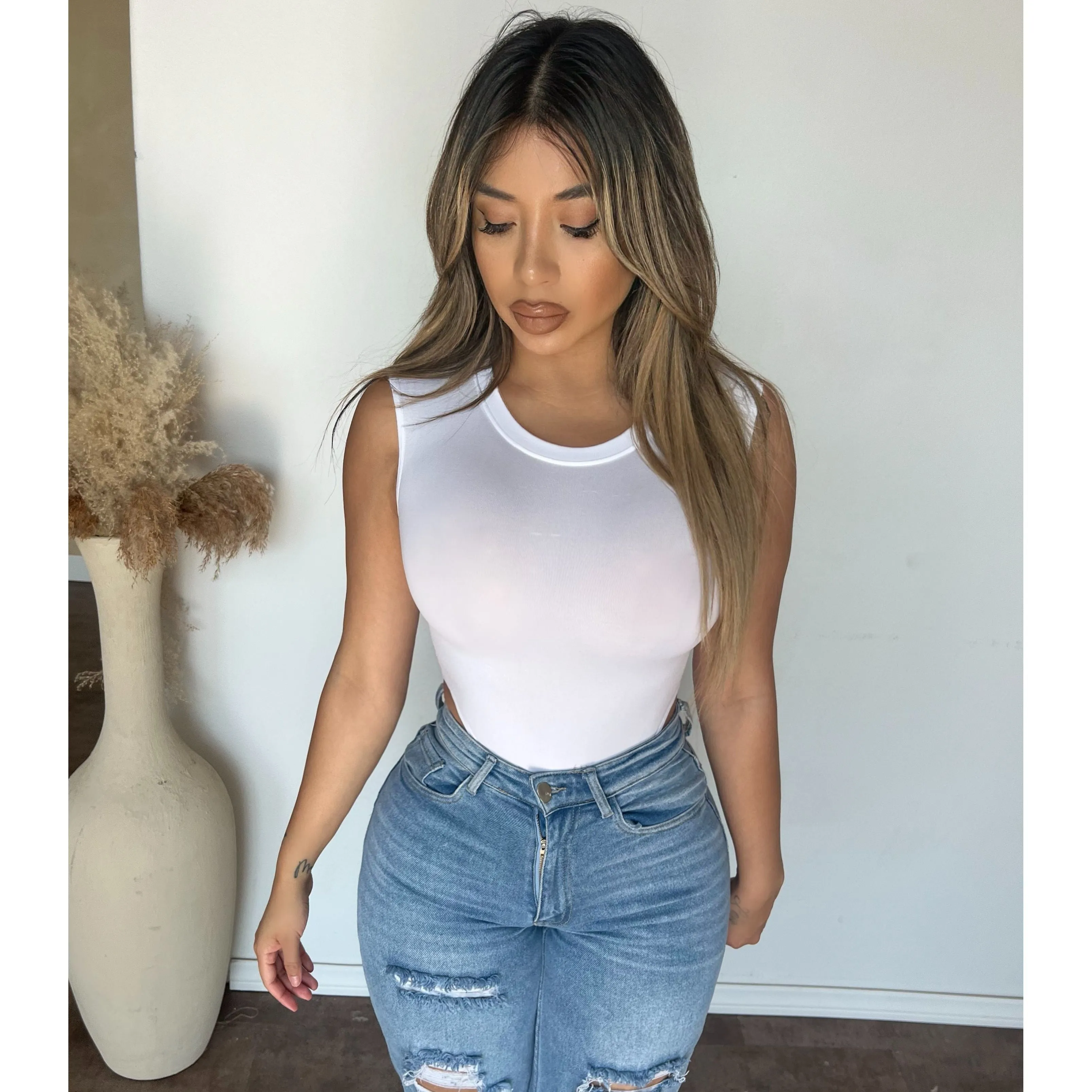 Angelica Neck Rib Bodysuit (White) sold by OOTDFash