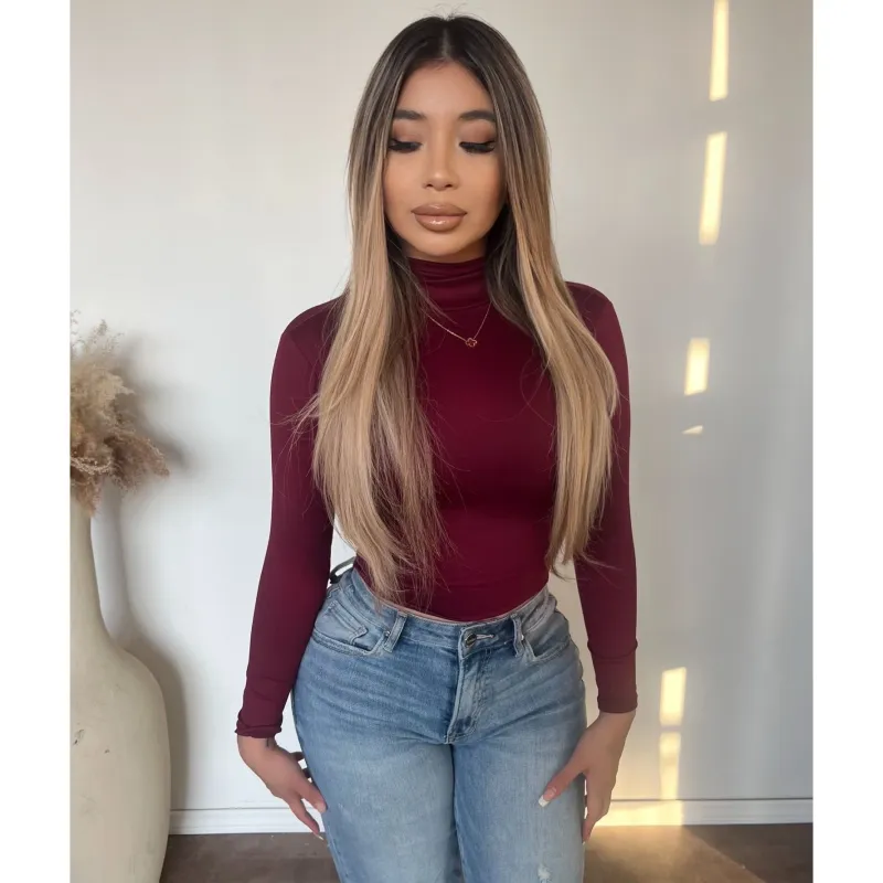 Gina Turtle Neck Top (Burgundy) sold by OOTDFash