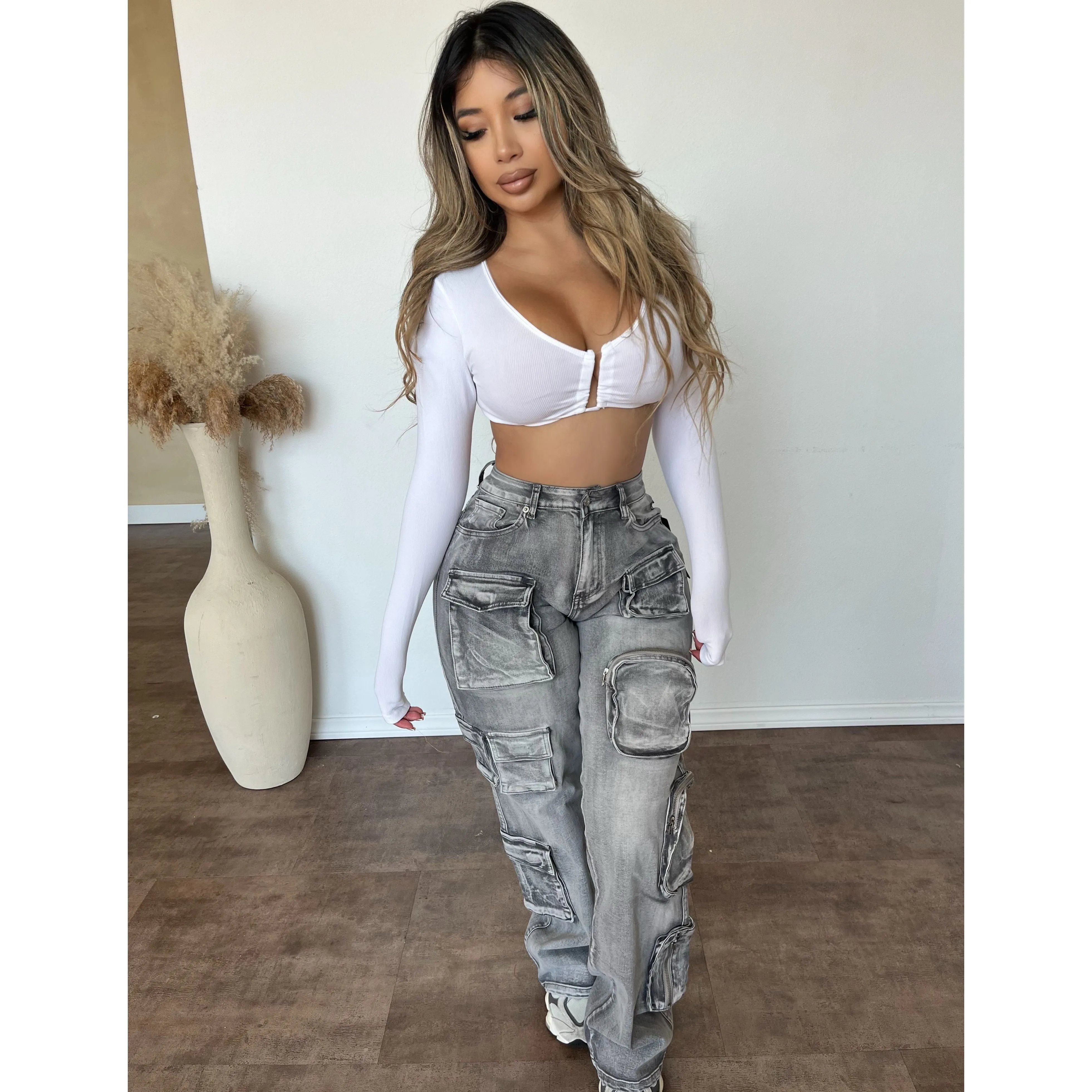 Sam Cargo Jeans (Grey Wash) sold by OOTDFash