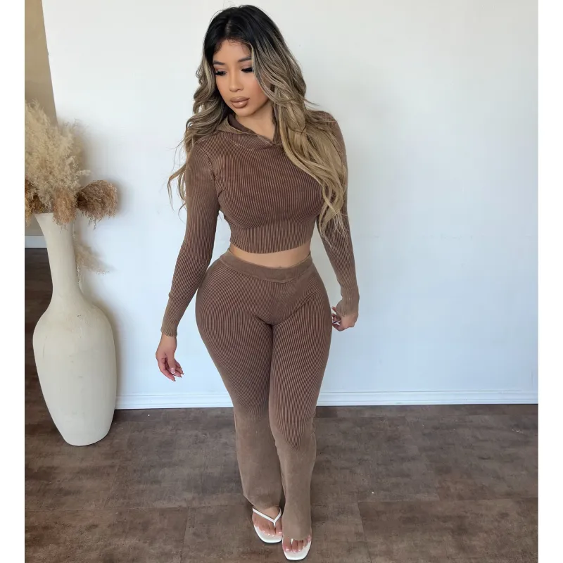 Hailey Hoodie Long Sleeve Sweater W comfy bottoms (Brown) sold by OOTDFash