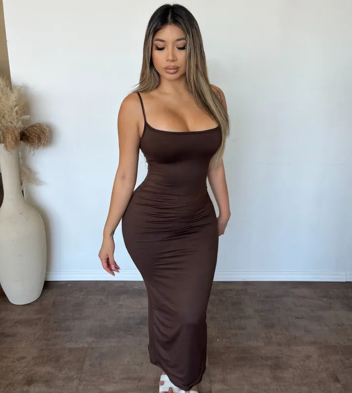 Leah Maxi Strapped Dress (Brown) sold by OOTDFash