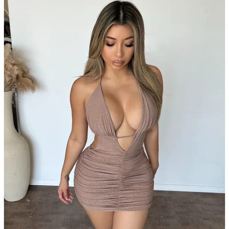 Gina Glitter Dress (Mocha) sold by OOTDFash