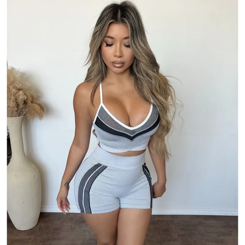Bianca Cami Top & Biker Shorts (White/Combo) sold by OOTDFash
