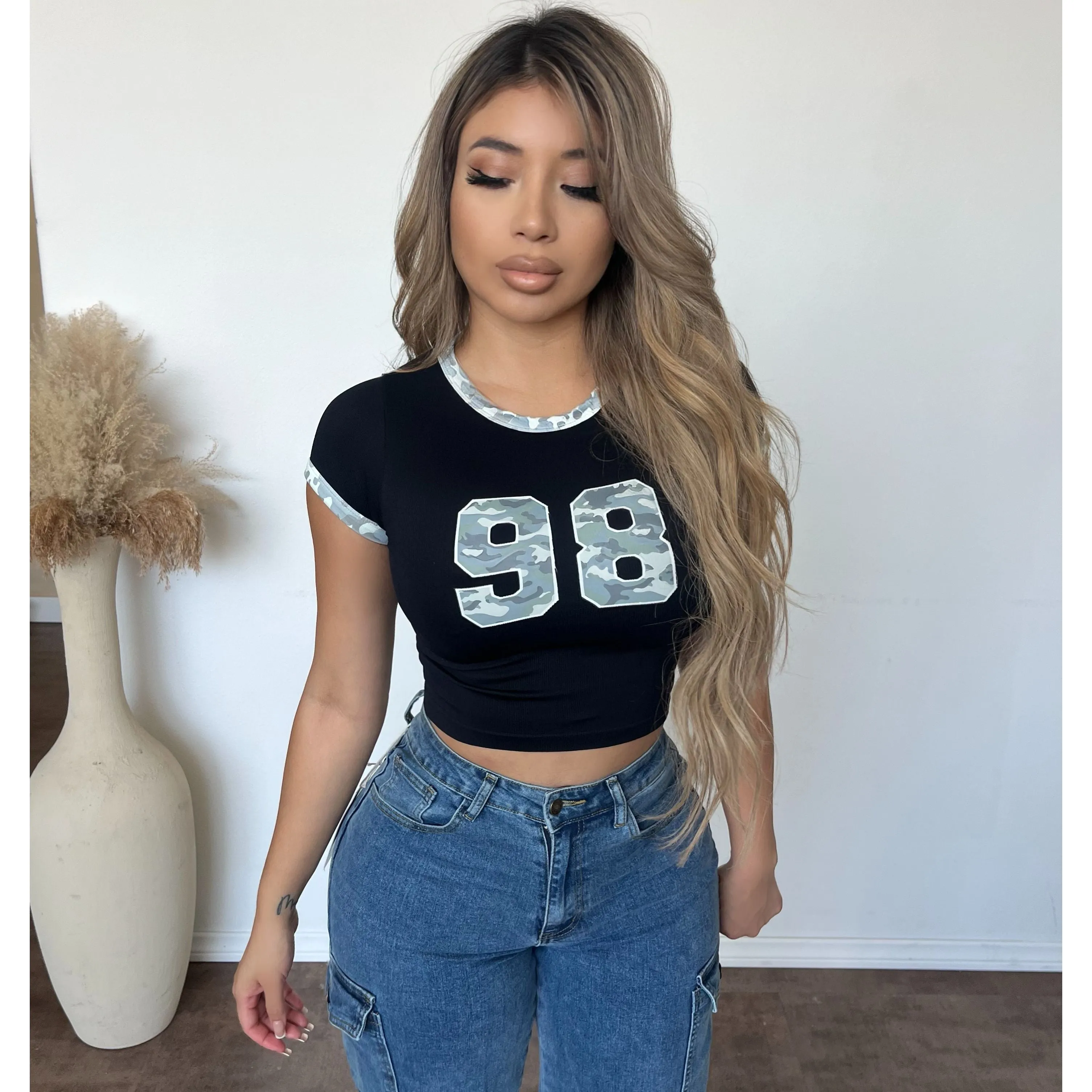 Naya Camo Print Shorts SLV Top (Black) sold by OOTDFash