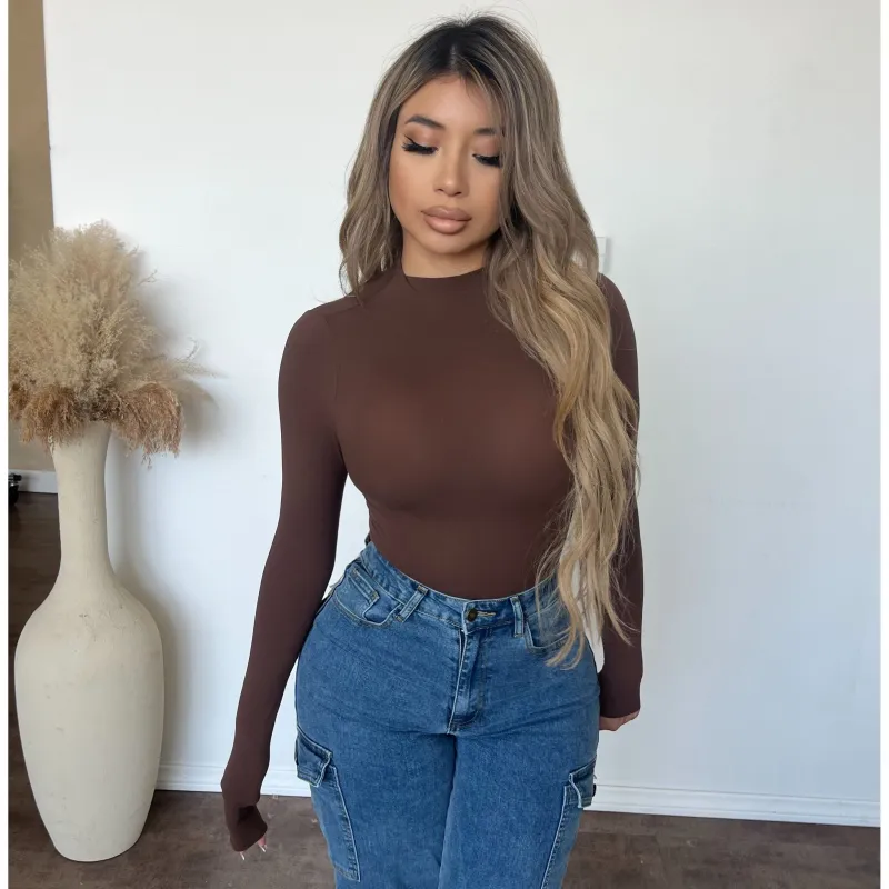 Alexia High Neck Long Sleeve Top (Brown) sold by OOTDFash