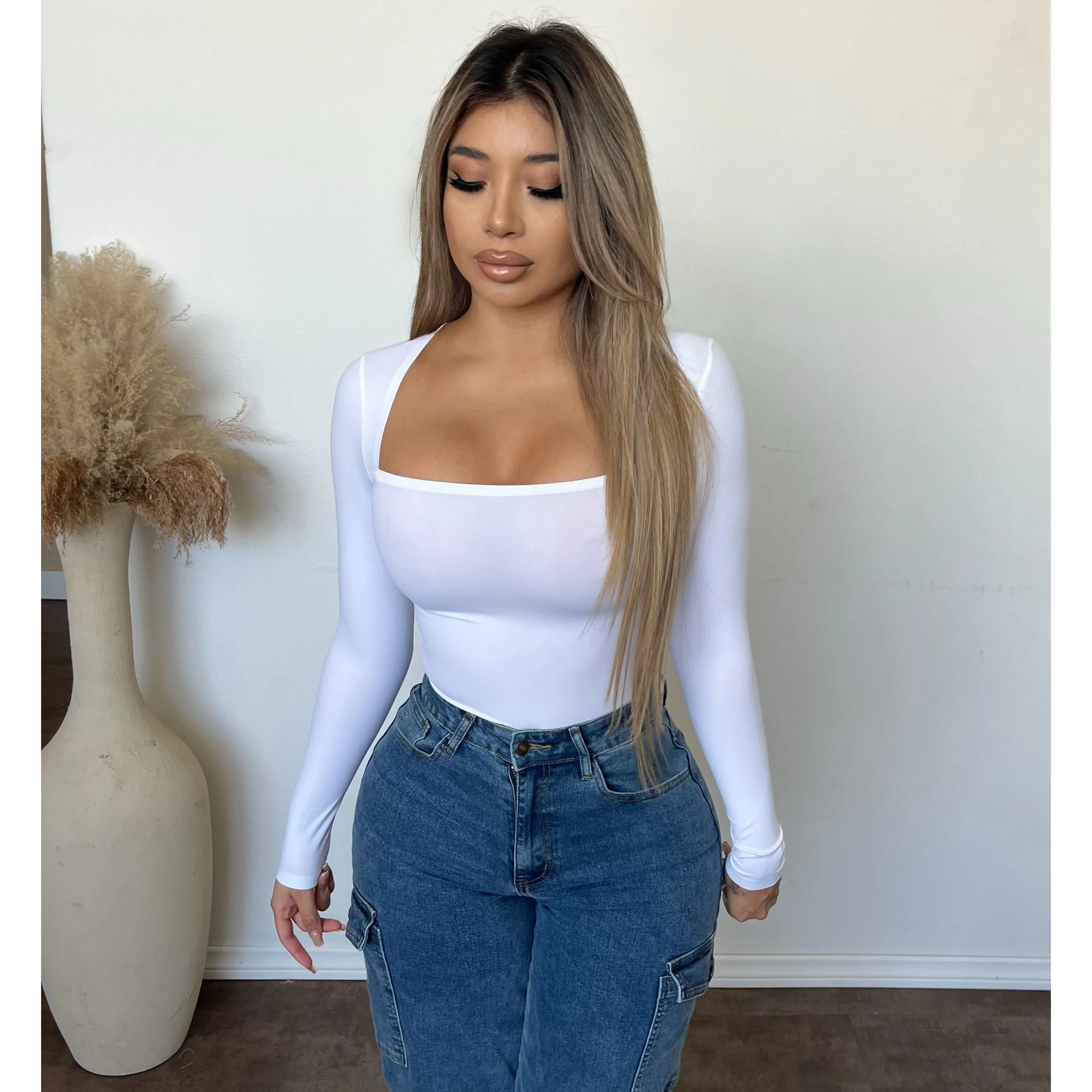 Anayla Square Neck Long Slv Top (White) sold by OOTDFash