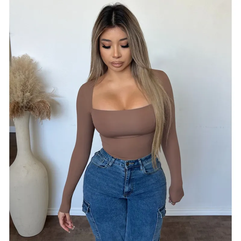 Anayla Square Neck Long Slv Top (Brown) sold by OOTDFash