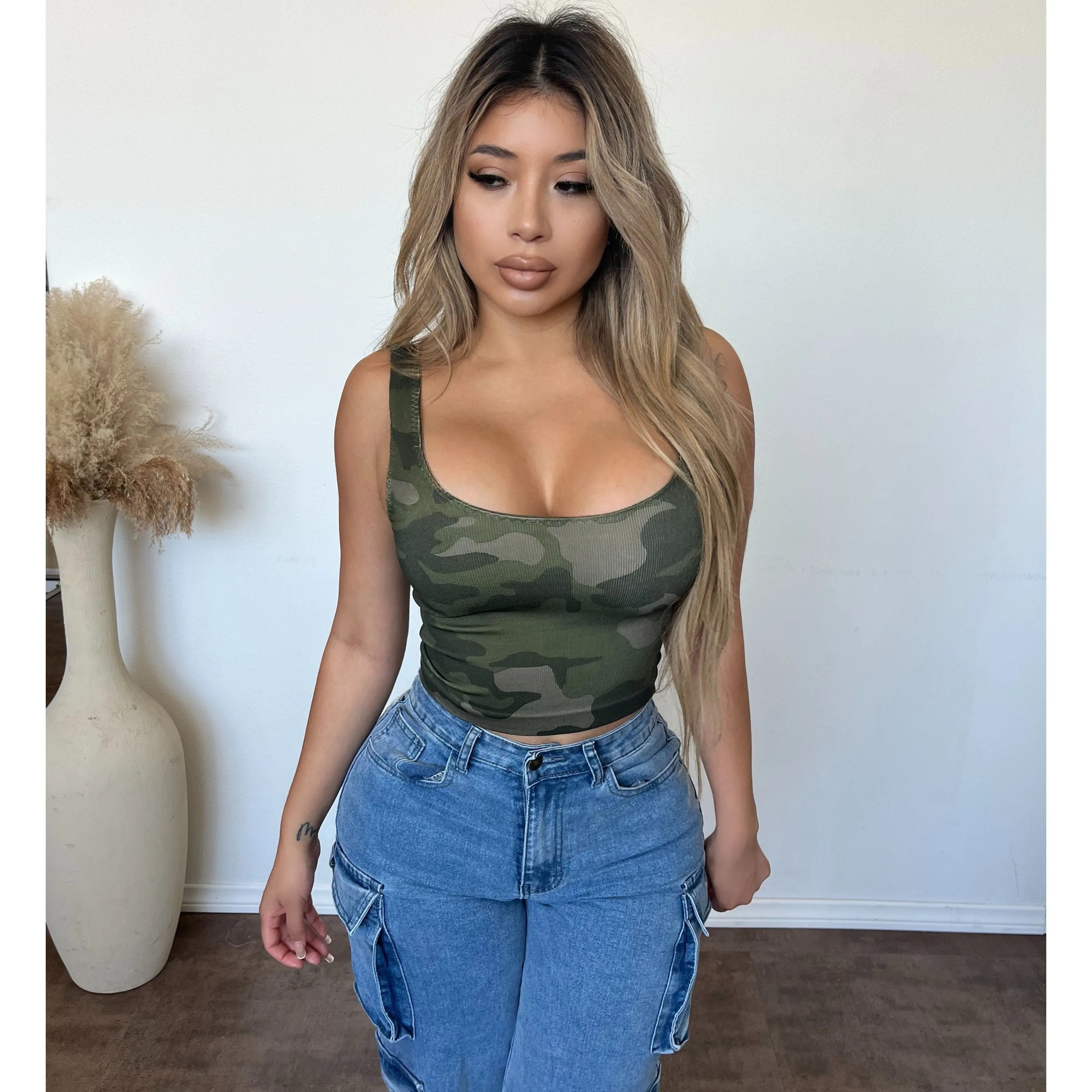 Denise Camo Print Tank Top (Olive) sold by OOTDFash