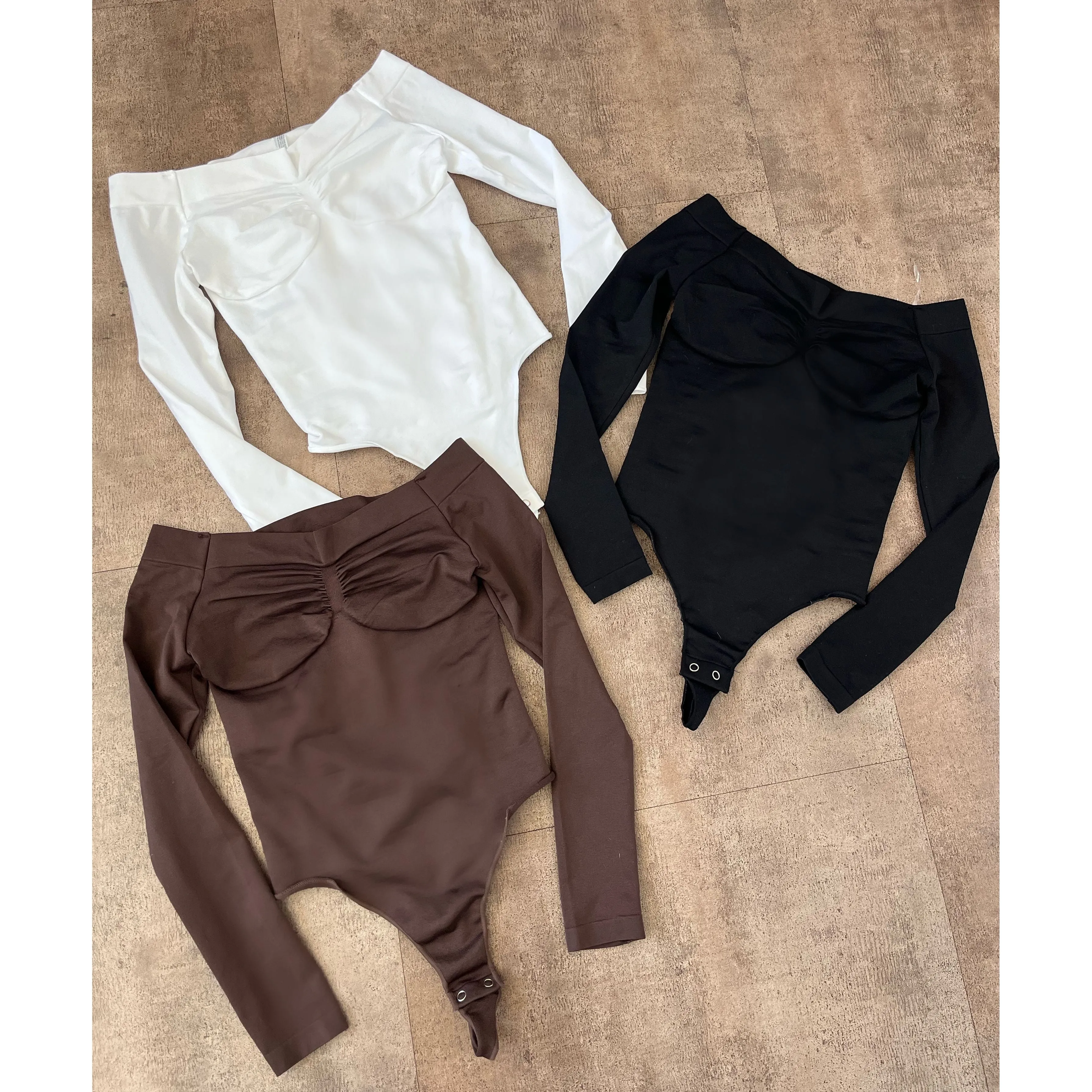 Lorissa Long Sleeve Off Shoulder Bodysuit (Chocolate) sold by OOTDFash product image thumbnail 2