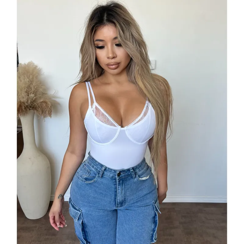 Angelina Bust Lace Cami Bodysuit (White) sold by OOTDFash