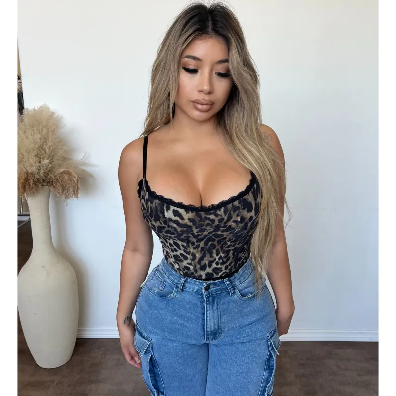 Erica Leopard Lace V neck Top (Leopard) sold by OOTDFash