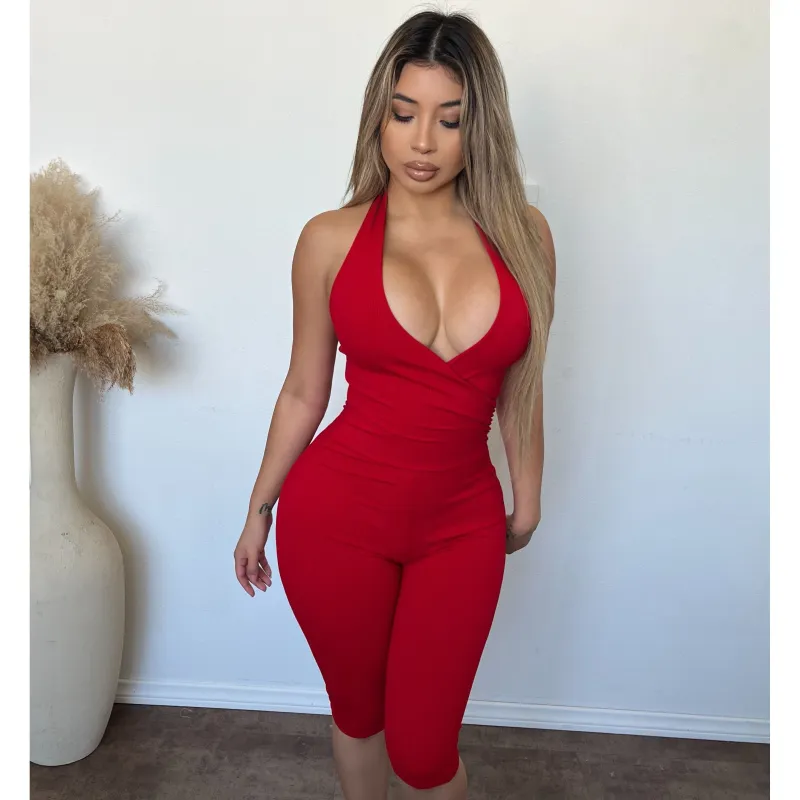 Serena Halter Neck Snatched Jumpsuit (Red) sold by OOTDFash