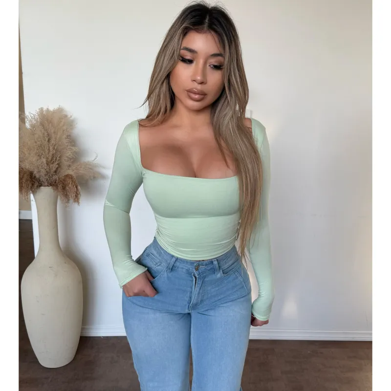 Reina Long Sleeve Scoop Neck Top (Sage) sold by OOTDFash