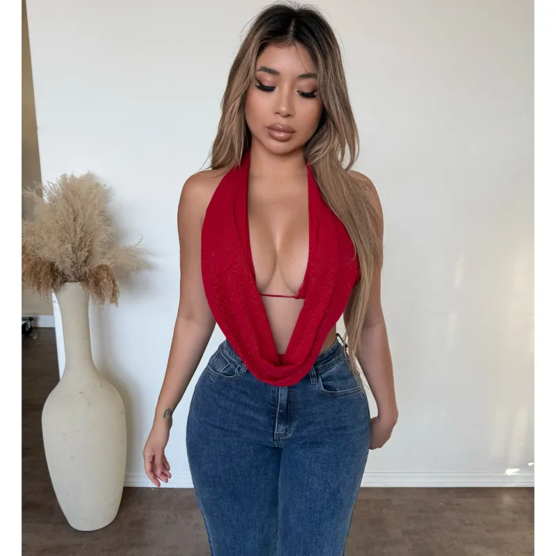 Lilly Halter Glitter Top (Red) sold by OOTDFash