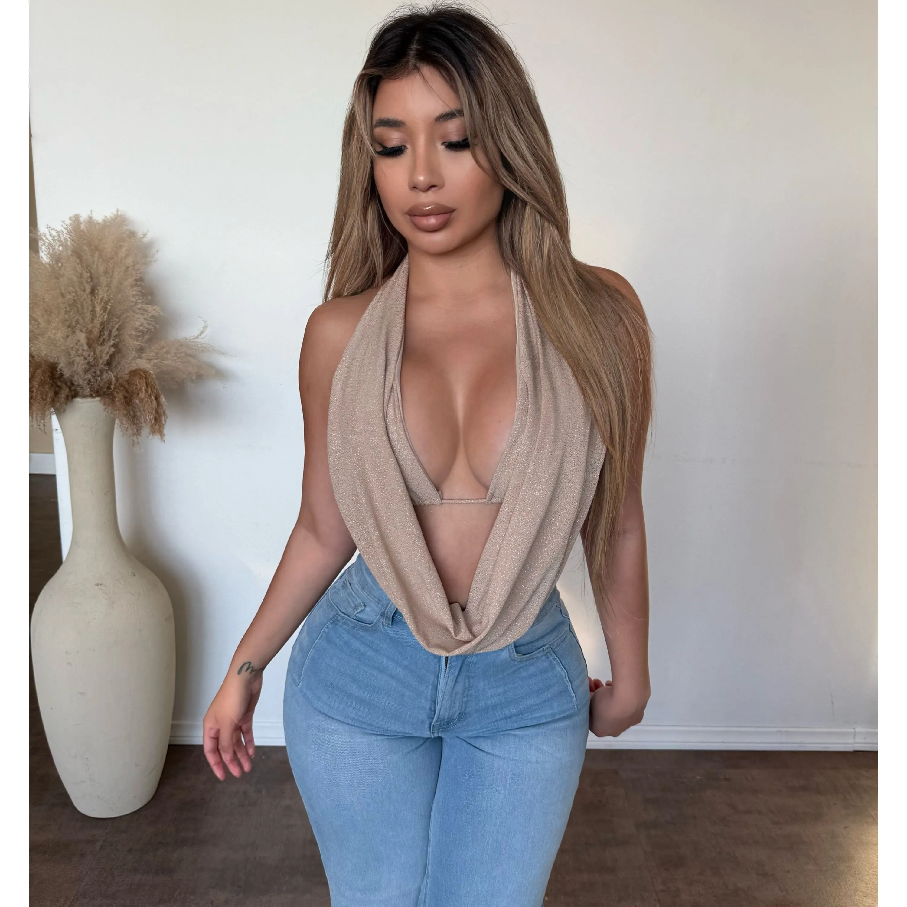 Lilly Halter Glitter Top (Gold) sold by OOTDFash