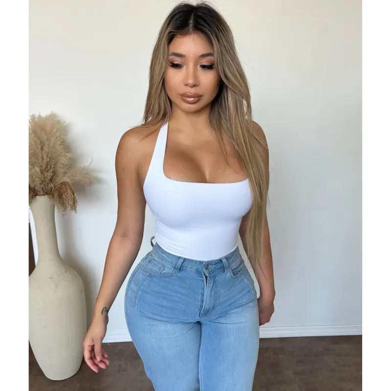 Karlita Bonding Halter Neck Bodysuit (White) sold by OOTDFash