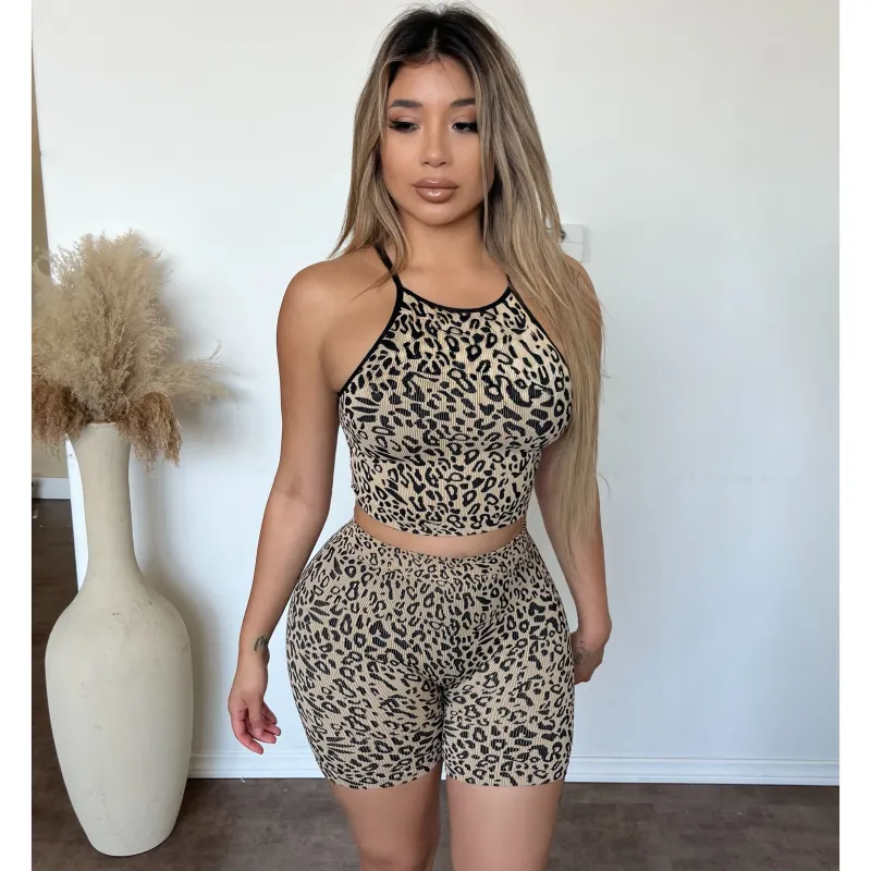Kendal Leopard Biker Shorts (Taupe/Black) made by ANWND