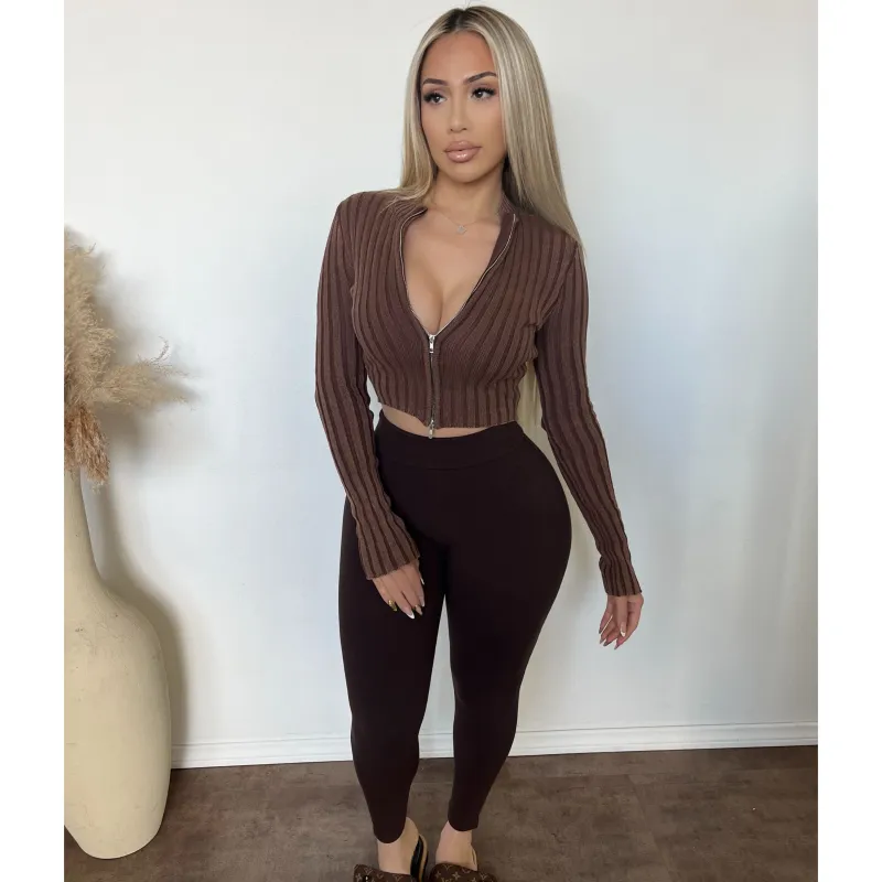 Amanda High Waist Ribbed Leggings (Brownie) sold by OOTDFash