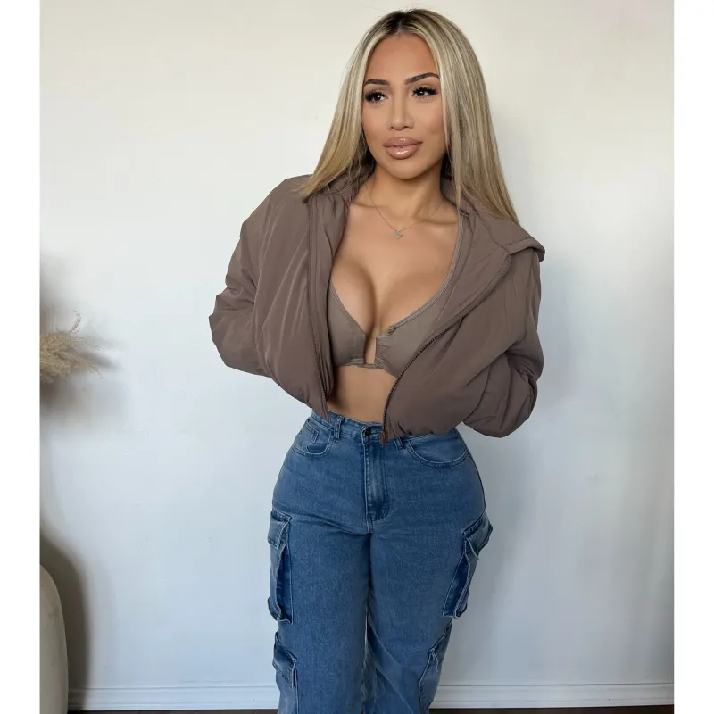 Daniella Cropped Zip Hoodie (Cocoa) sold by OOTDFash