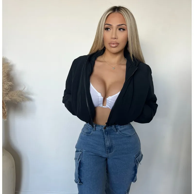 Daniella Cropped Zip Hoodie (Black) sold by OOTDFash