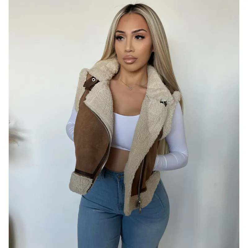 Megan Suede Vest Jacket (Brown) sold by OOTDFash