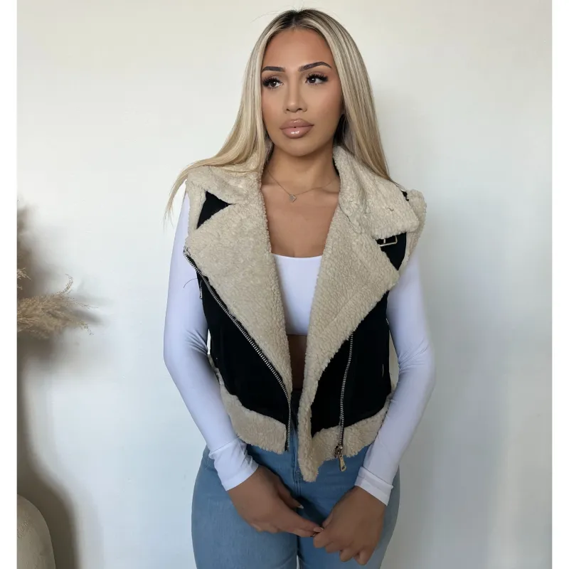 Megan Suede Vest Jacket (Black) sold by OOTDFash