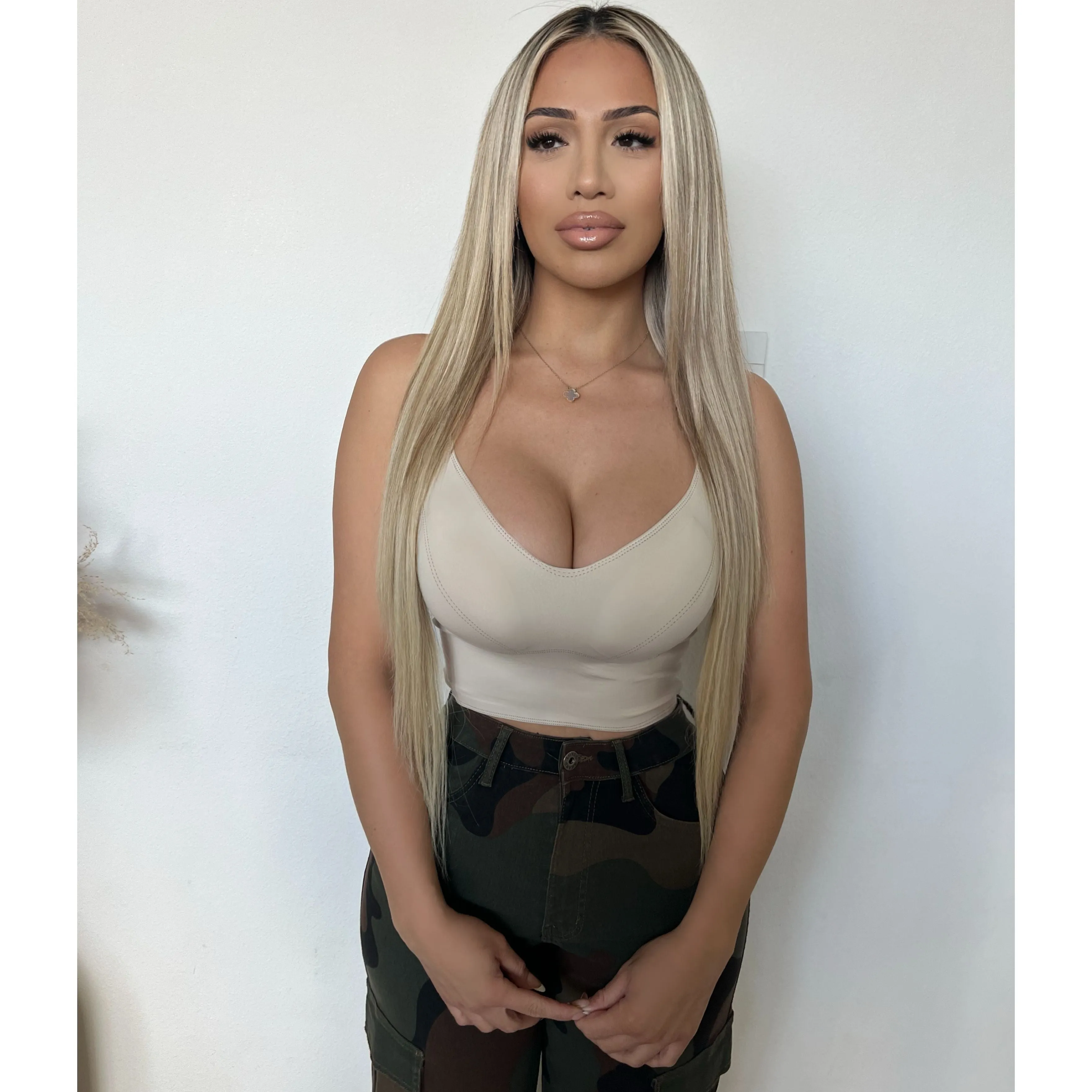 Stacy V Neck Cami Top (Bone) sold by OOTDFash