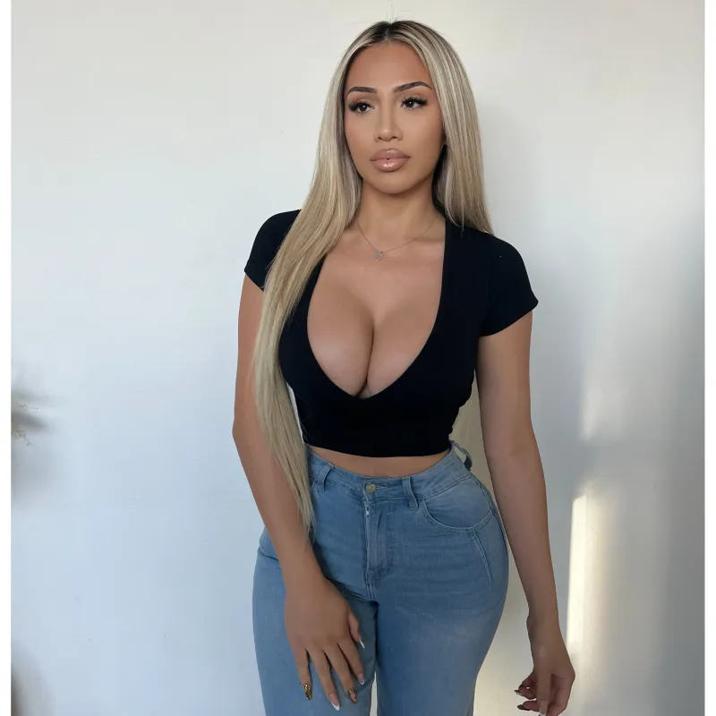 Veronica V Neck Top (Black) sold by OOTDFash