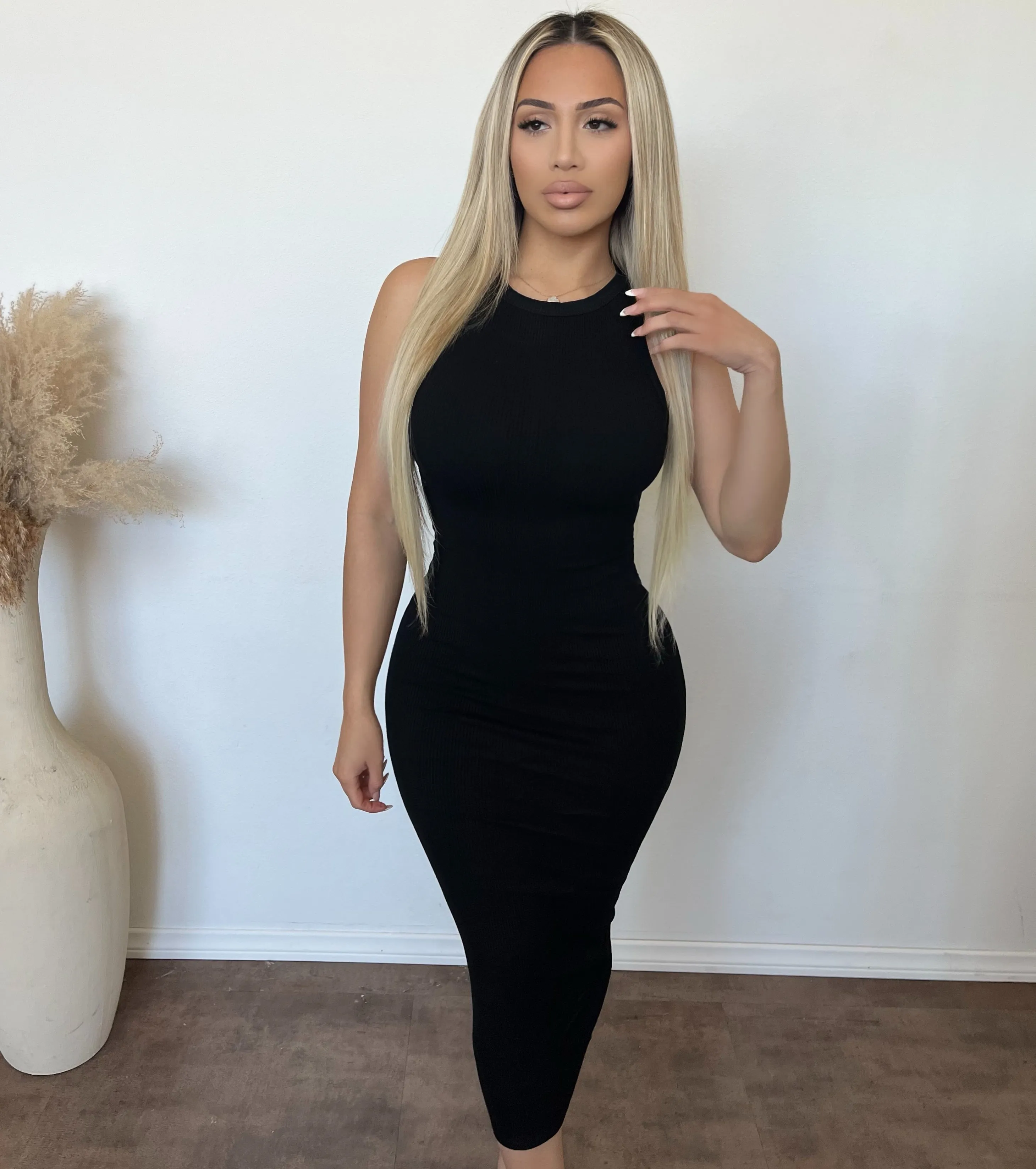 Melisa Snatched Round Neck Mid Dress (Black) sold by OOTDFash