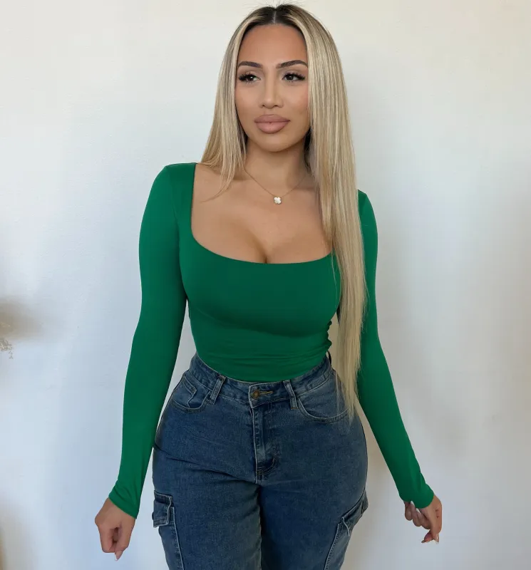Doreen Scoop Neck Long Sleeve Top (Green) sold by OOTDFash