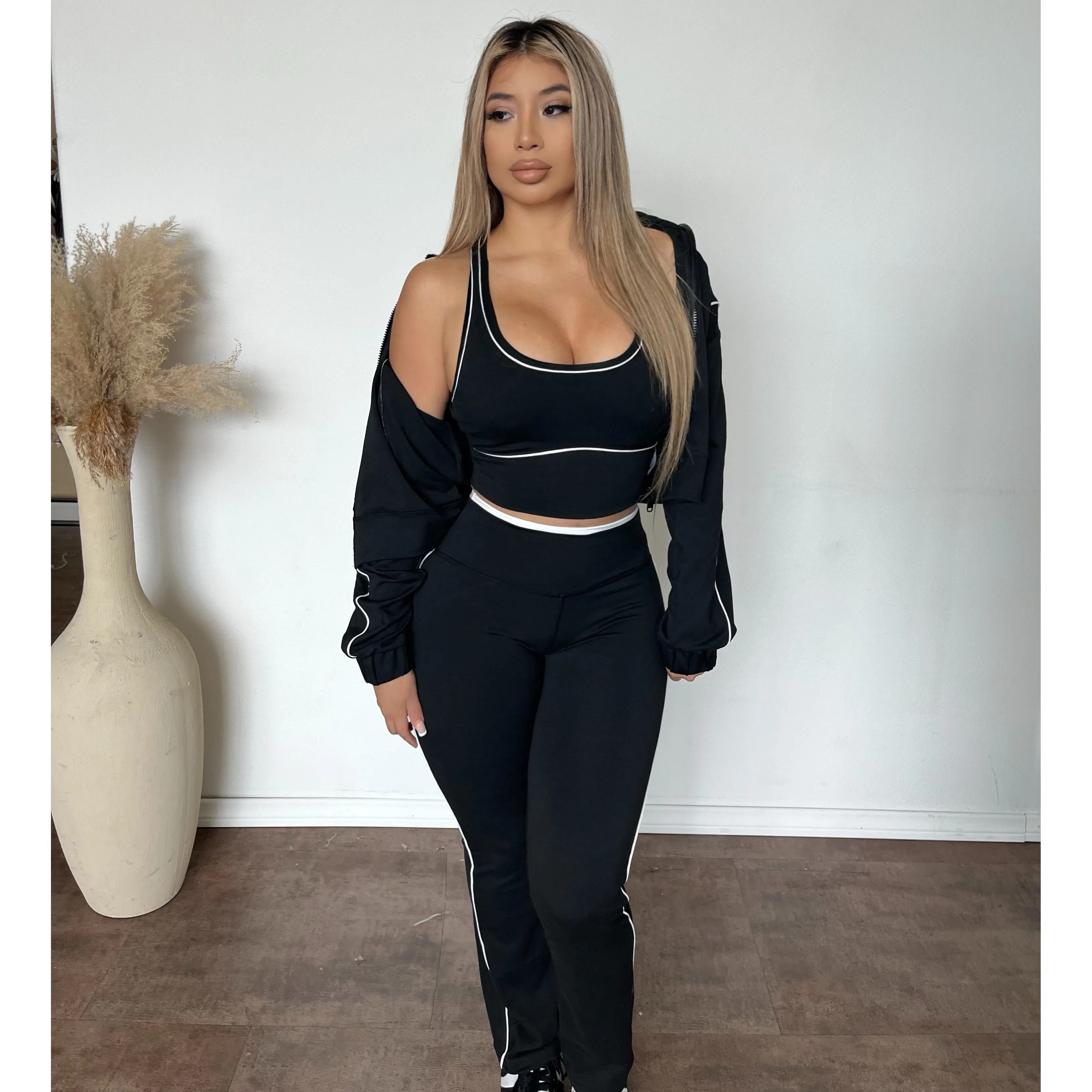 Jackie 3 Piece Matching Gym Set (Black) sold by OOTDFash