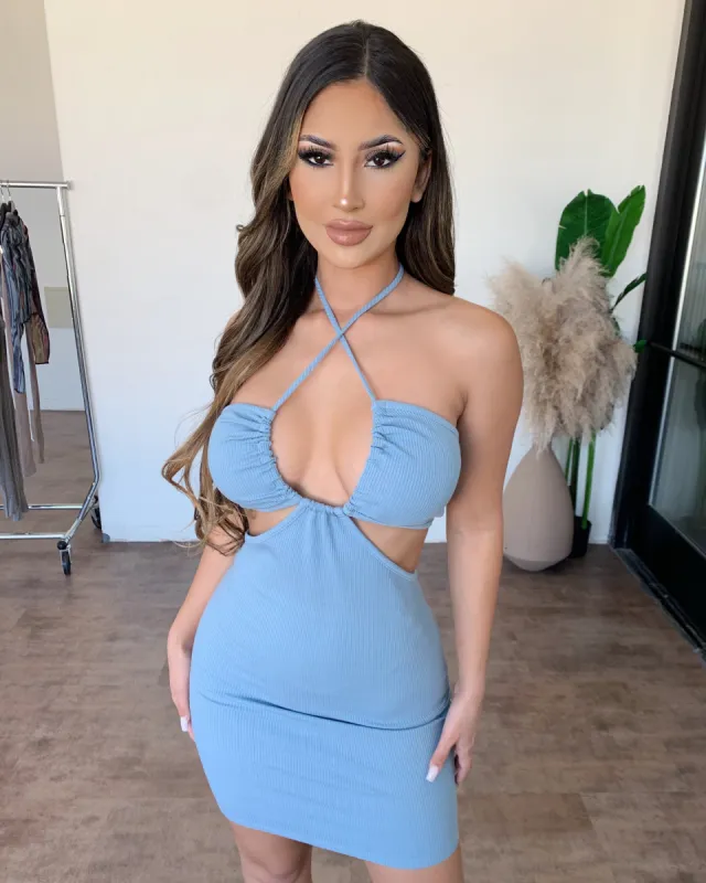 Shelby Halter Dress(Ashley Blue) sold by OOTDFash