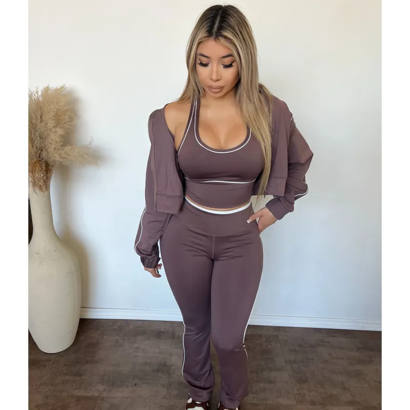 Jackie 3 Piece Matching Gym Set (Brown) sold by OOTDFash