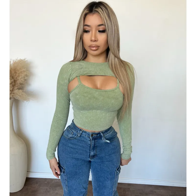 Corina 2 Piece Top (Green) sold by OOTDFash