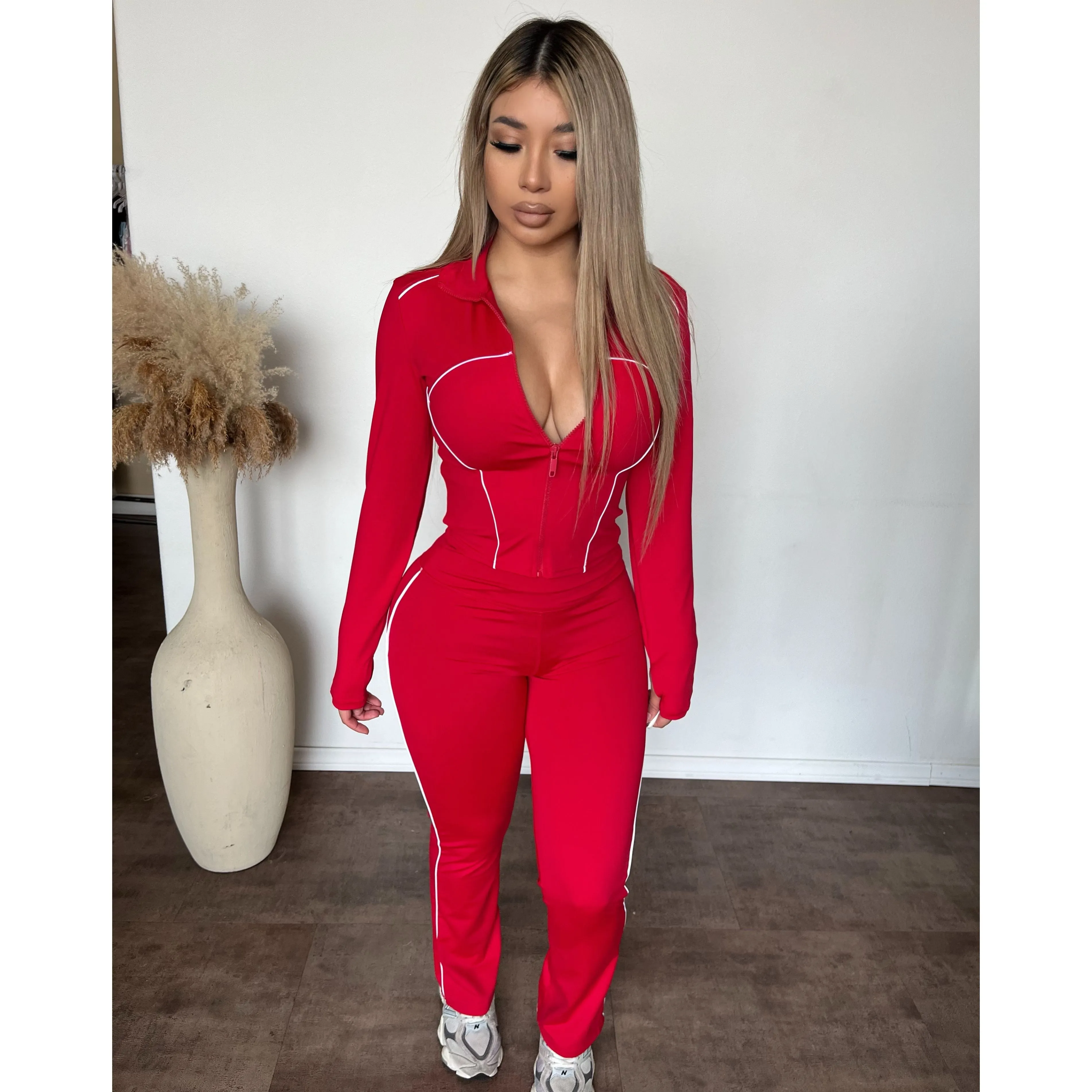 Karen 2 Piece Matching Gym Jacket & Leggings (Red) sold by OOTDFash