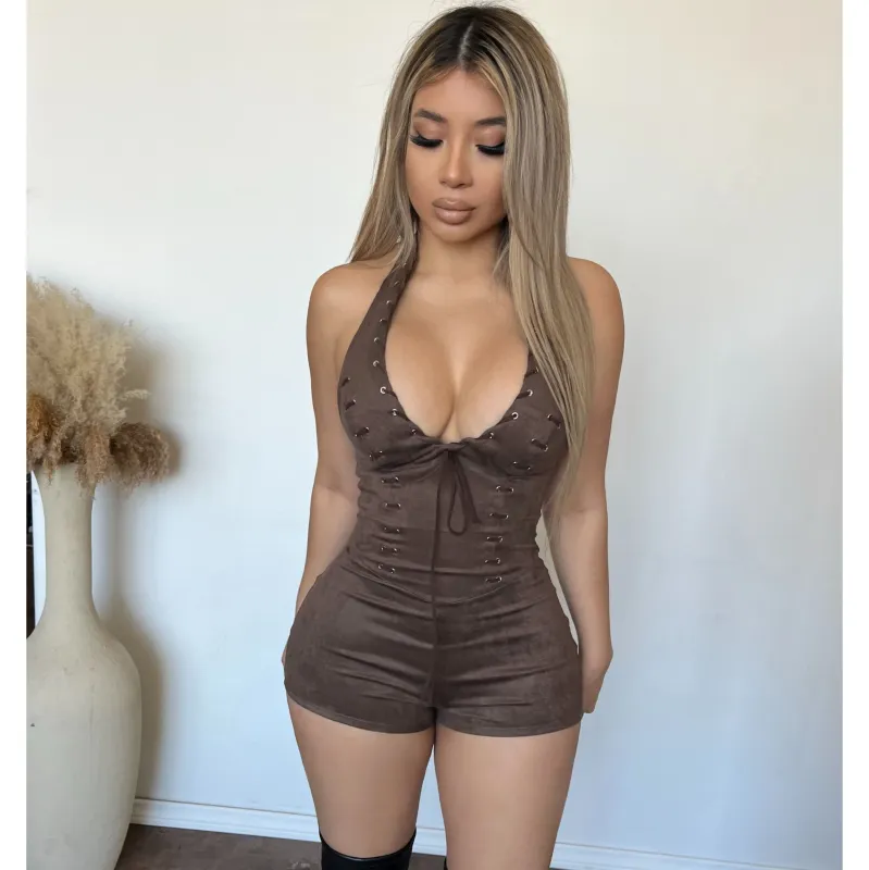 Sammy Halter Romper (Chocolate) made by Bear Dance