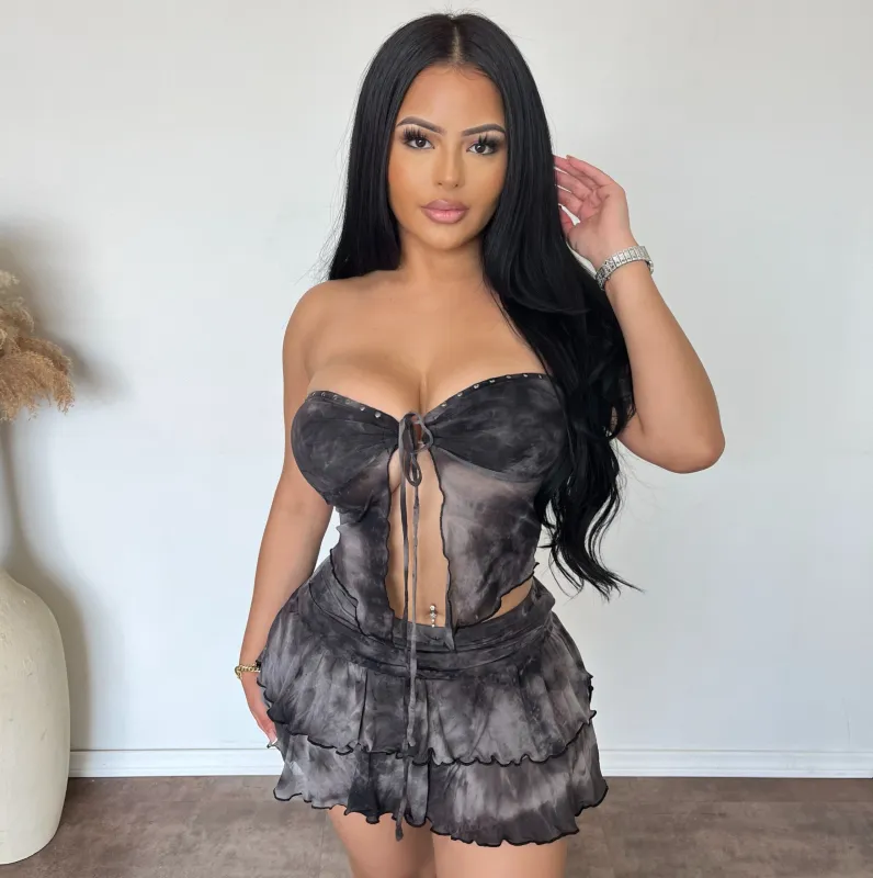 Velma Tie Tube Top & Mini Skirt Set (Black) made by Bear Dance