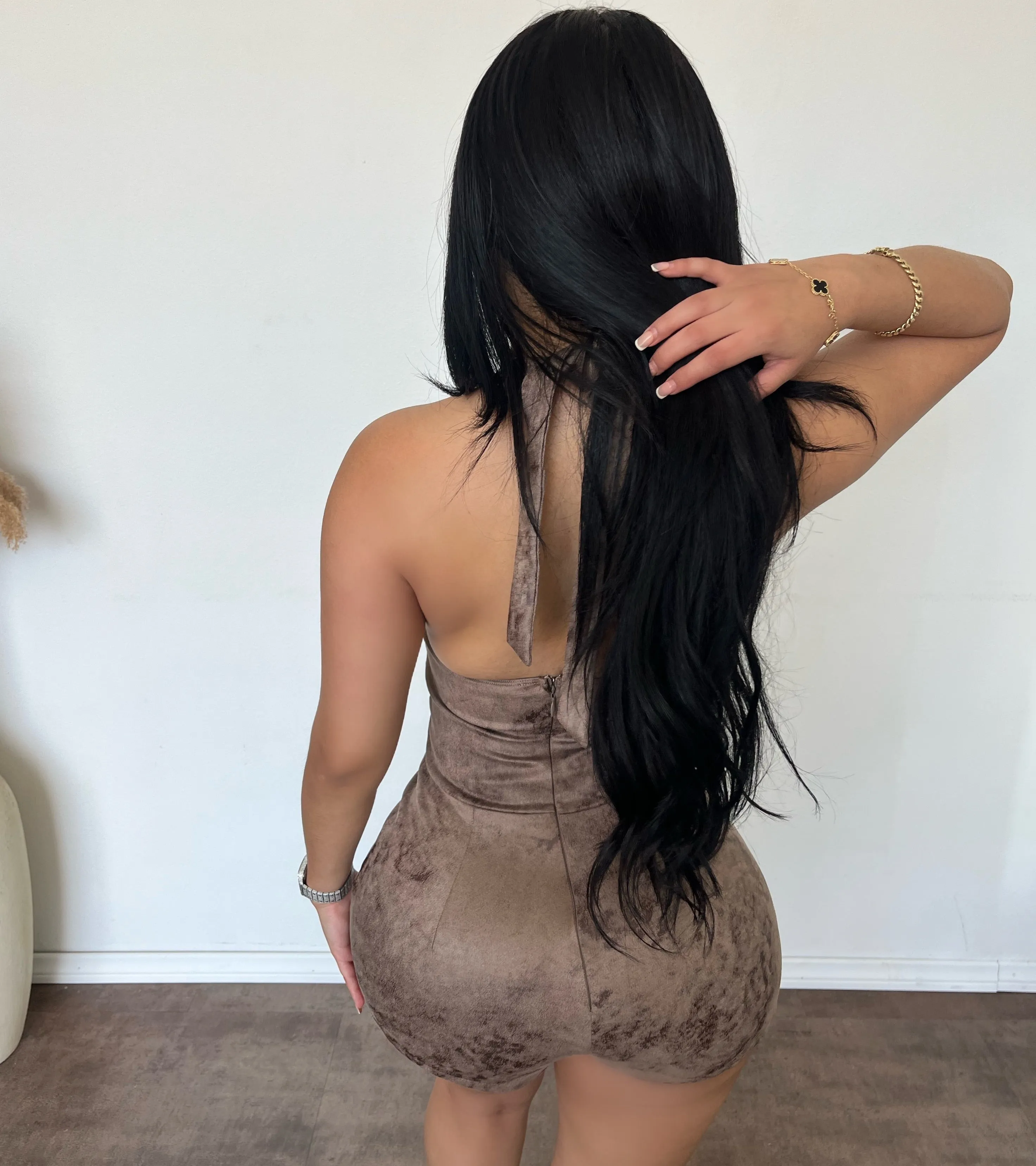 Elena Suede Halter Romper (Mocha) sold by OOTDFash product image thumbnail 2