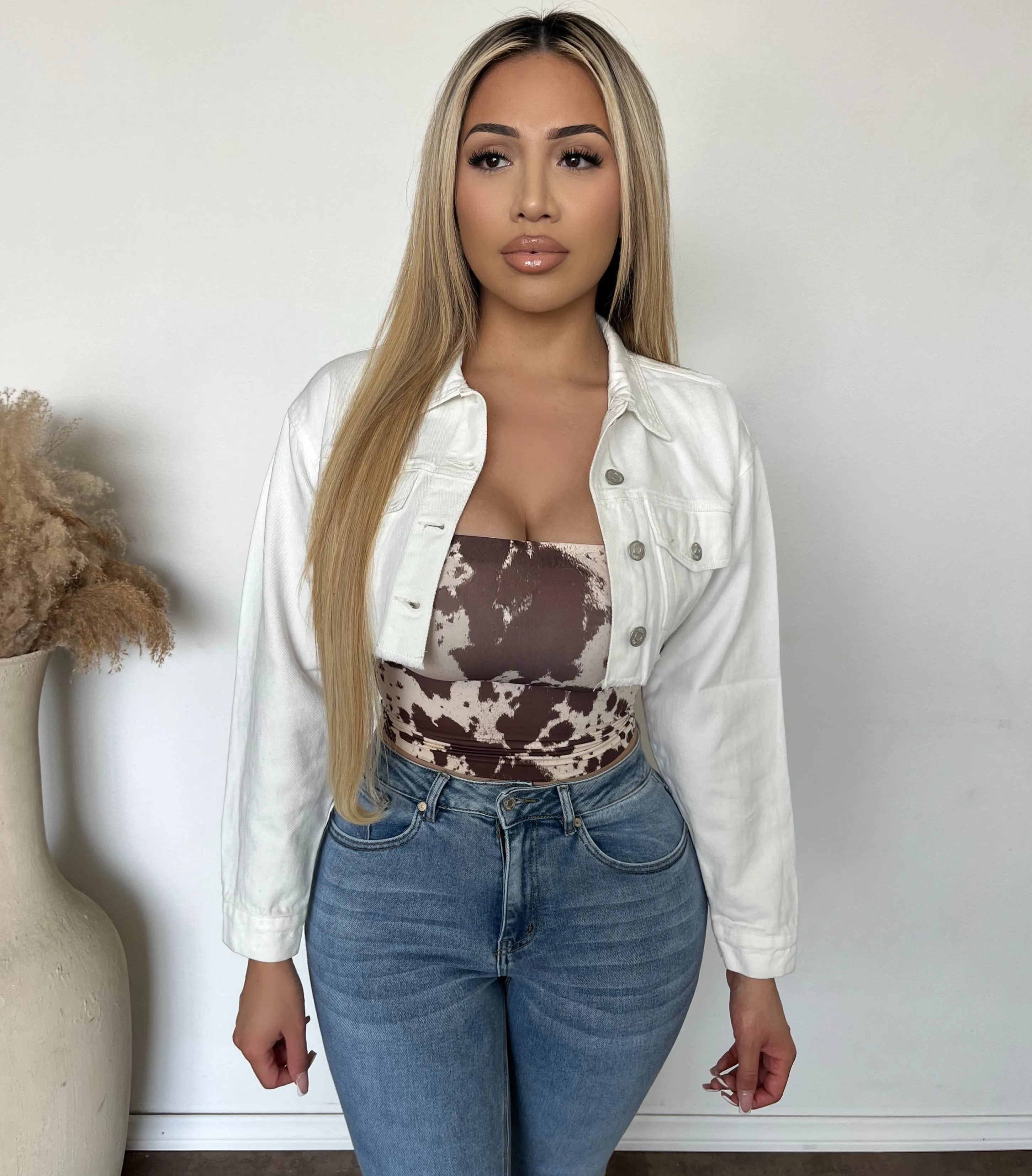 Zella Cropped Denim jacket (Ivory) sold by OOTDFash
