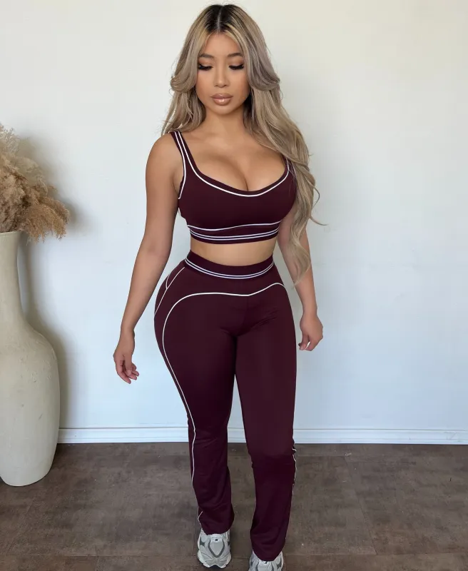 Bella 2 Piece Gym Set (Wine) made by OOTDFash