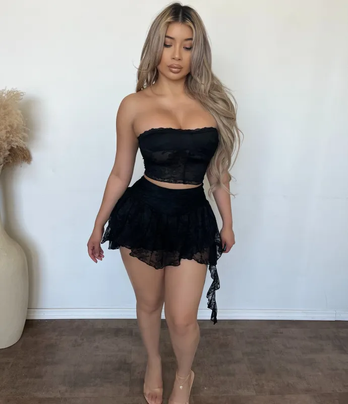 Veronica Lace Tube Top & Flare Mini Skirt Set (Black) made by Bear Dance