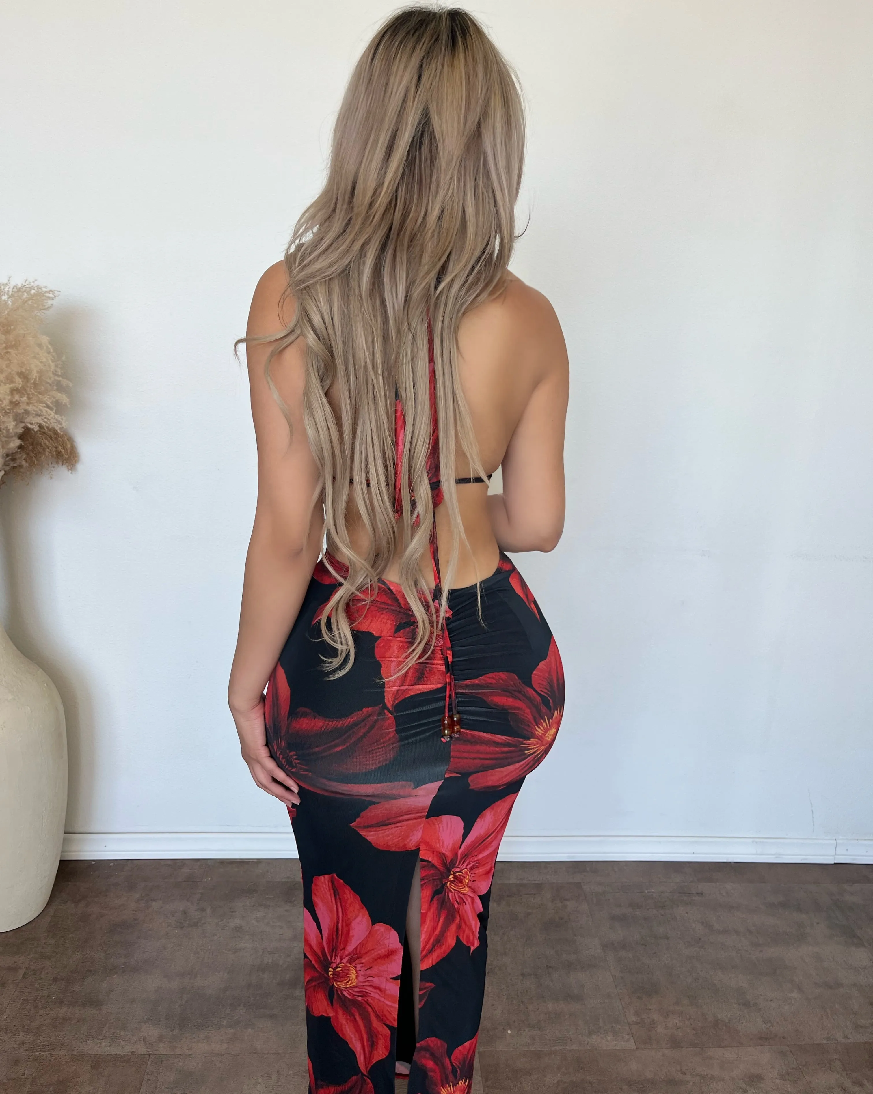 Amanda Flower Printed Mesh Cowl Neck Maxi Dress (Red) sold by OOTDFash product image thumbnail 2