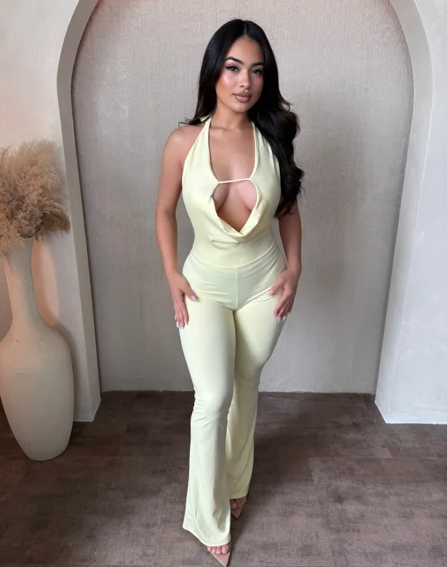 Stacy Halter Open Front Jumpsuit (Light Yellow) made by ANWND