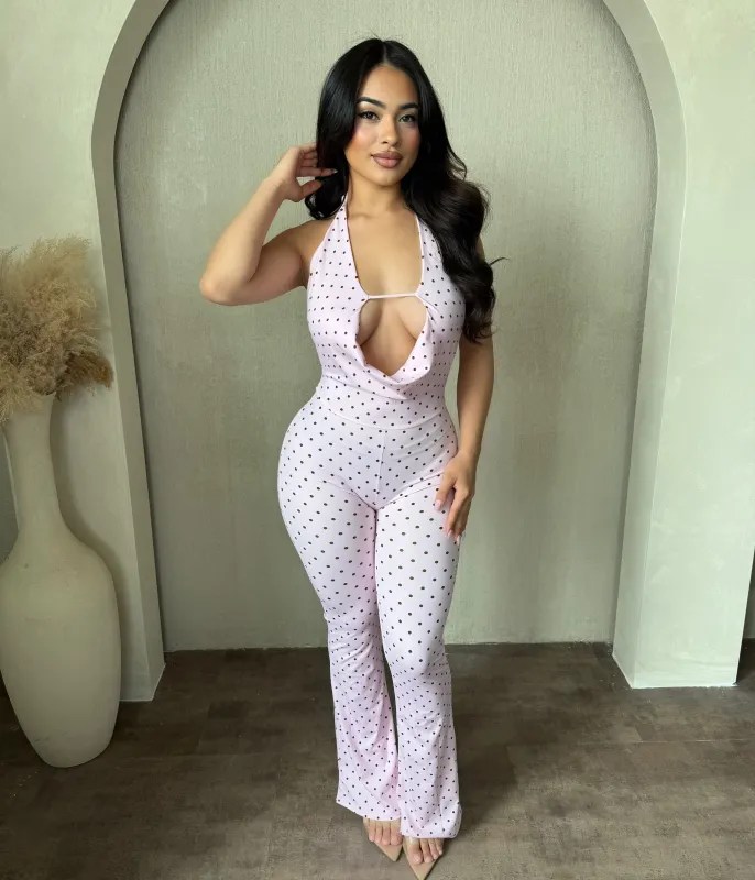 Stacy Halter Open Front Jumpsuit (Pink/Brown) made by ANWND