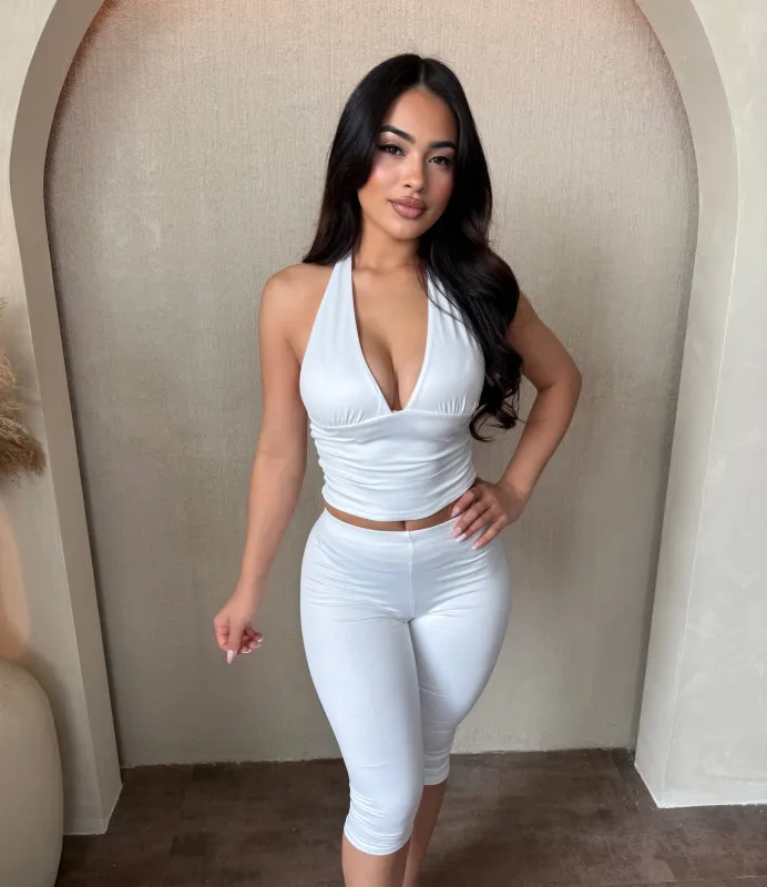 Drea High Waisted Basic Capri Leggings (Off White) made by LA Girl