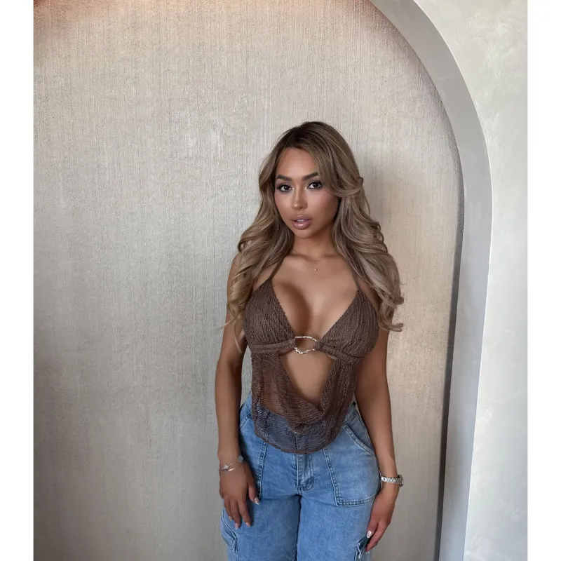 Steff Crochet Fishnet Top (Brown) made by Bear Dance