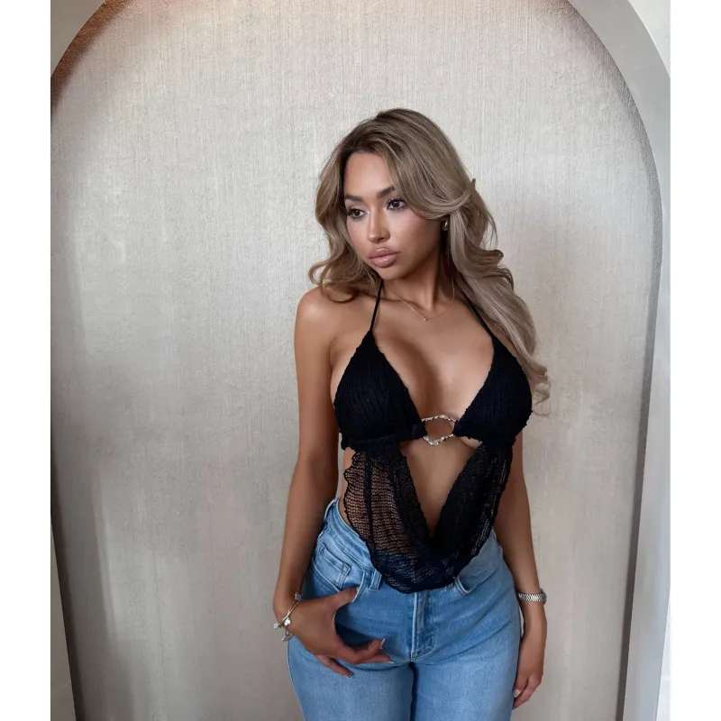 Steff Crochet Fishnet Top (Black) made by Bear Dance