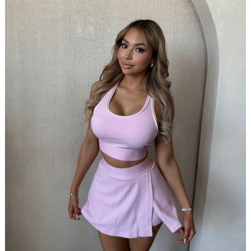 Elena 2 Piece Skort Gym Set (Pink) made by OOTDFash